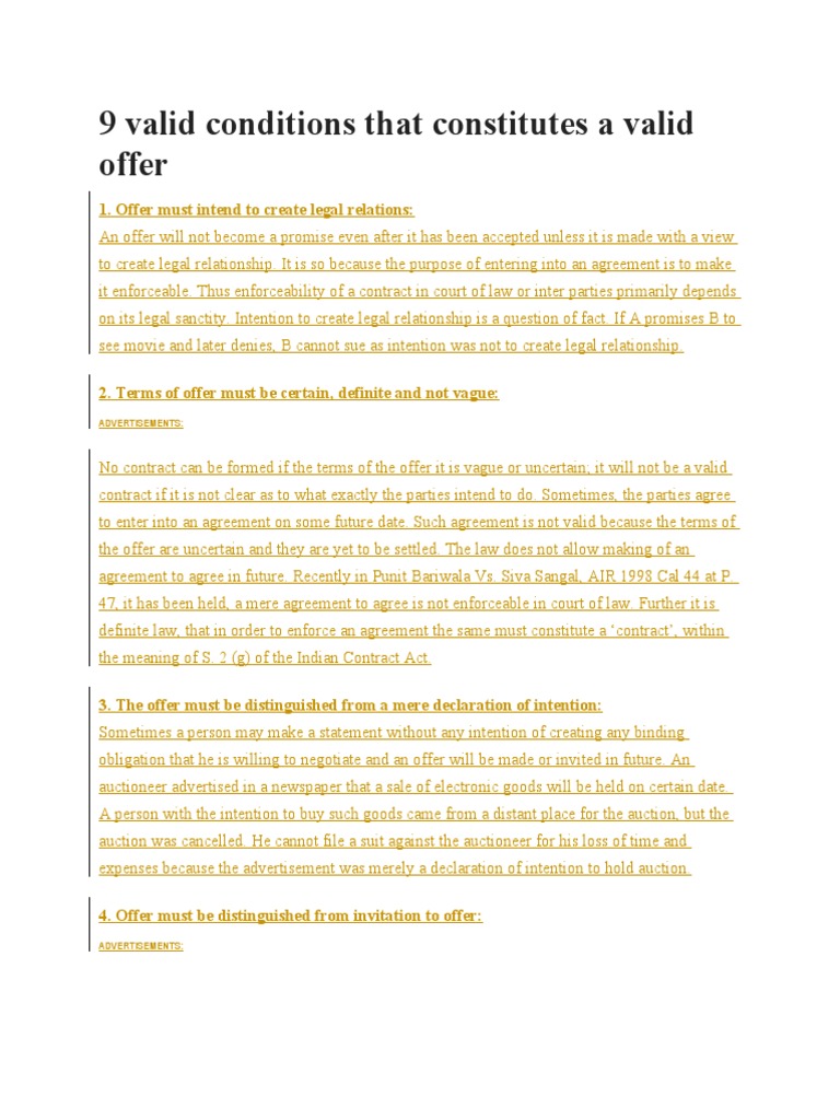 9 Conditions for a Valid Offer | PDF | Damages | Breach Of Contract