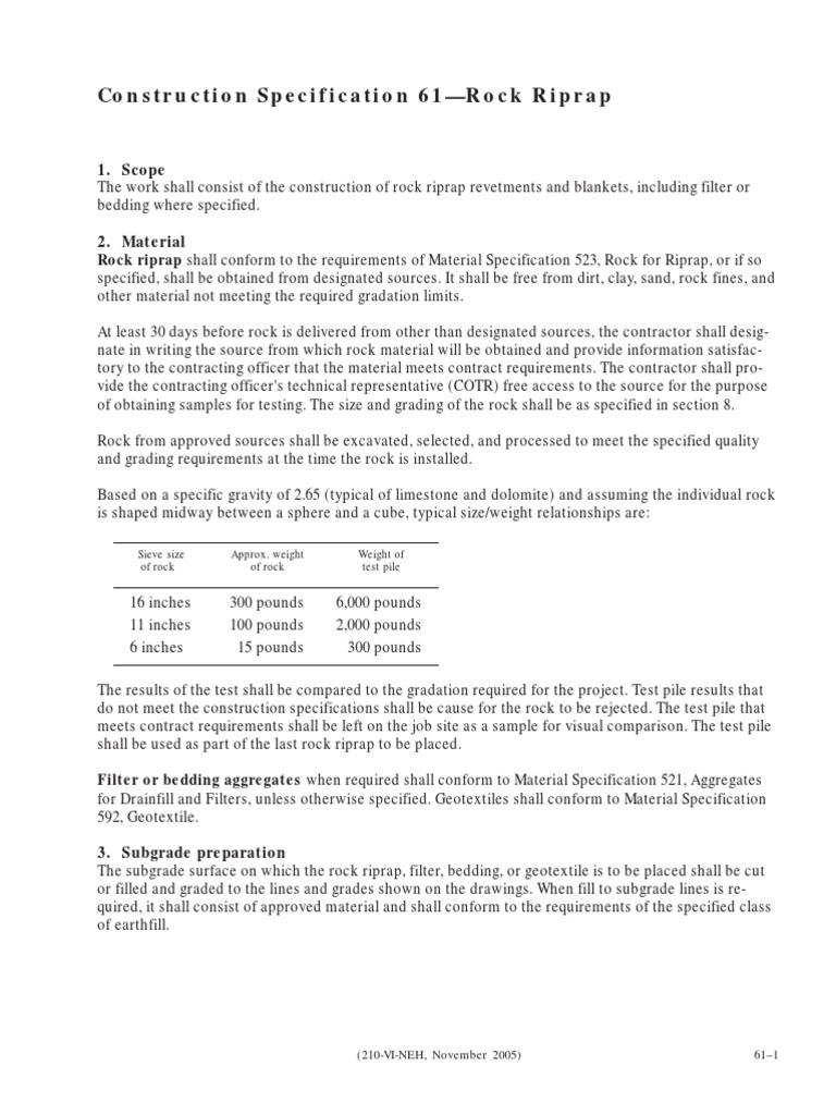 Construction Specification 61-Rock Riprap: 1. Scope | PDF