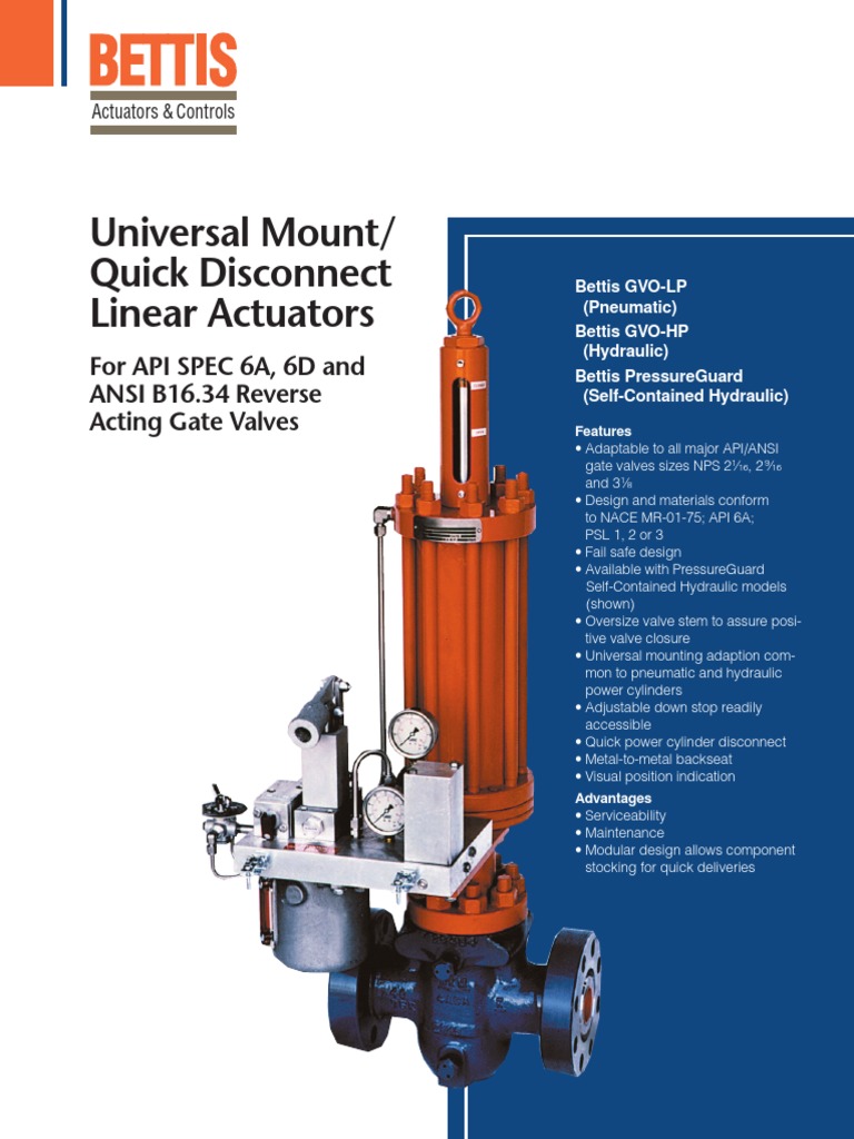 Universal Mount/ Quick Disconnect Linear Actuators For API SPEC 6A, 6D