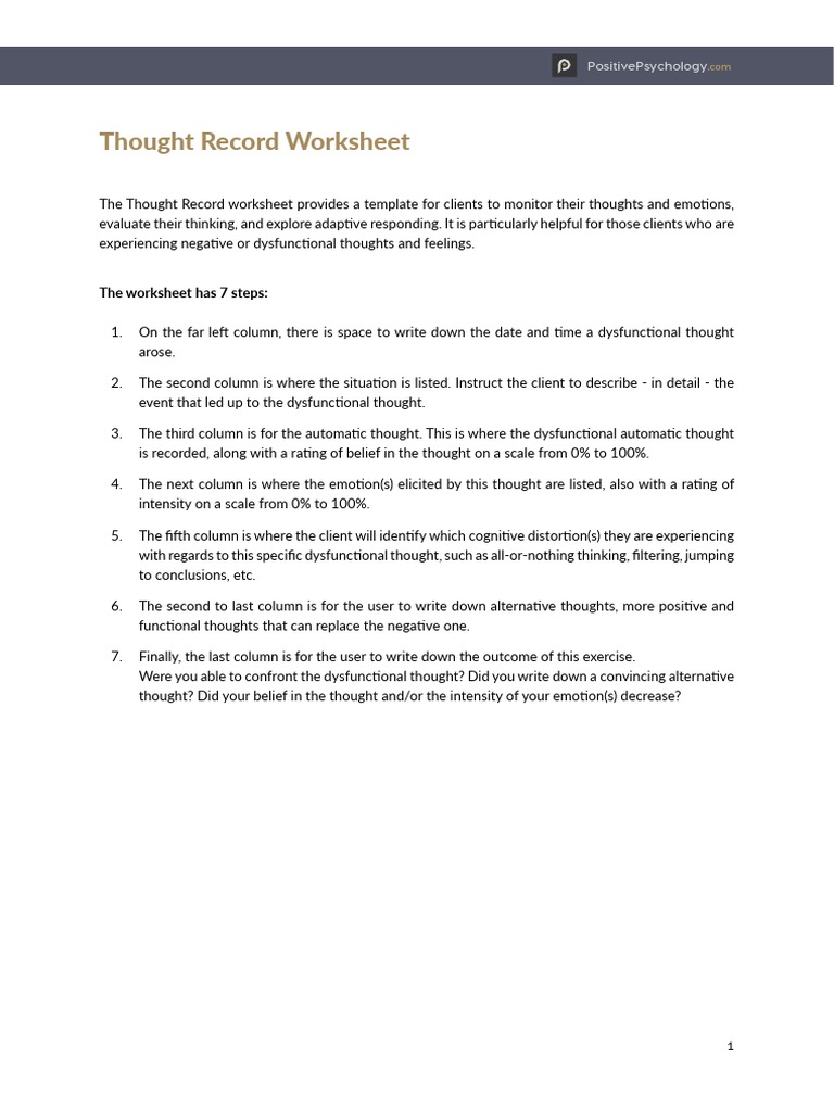 7-Step Thought Record Worksheet | PDF | Thought | Emotions