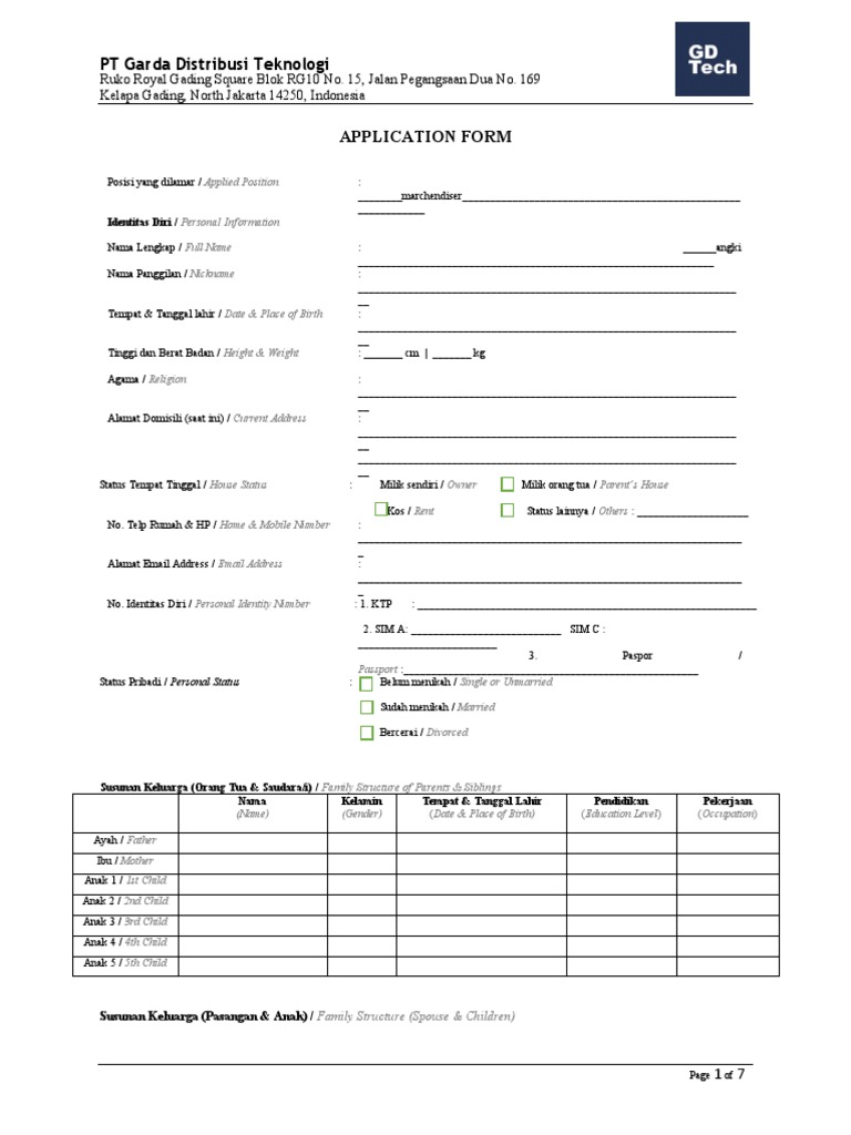 Application Form Pdf