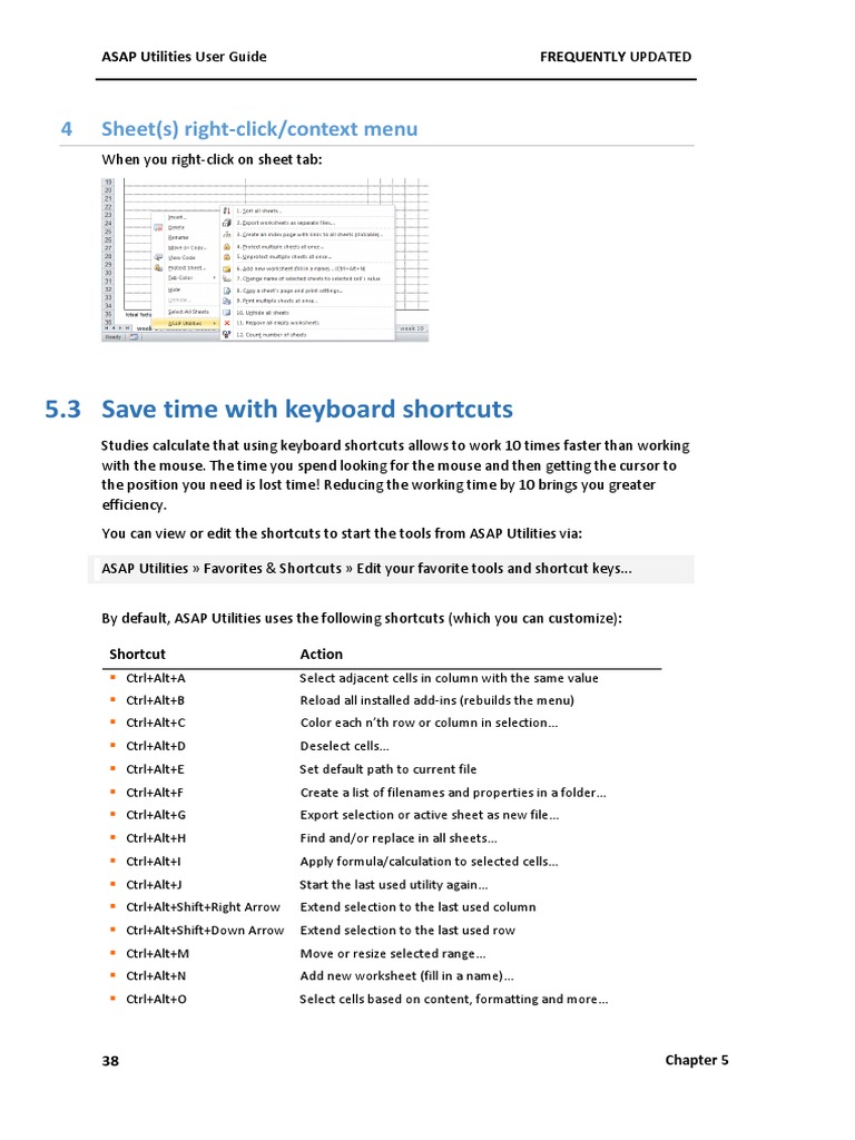 ASAP Utilities Keyboard Shortcuts Guide | PDF | Microsoft Excel ...