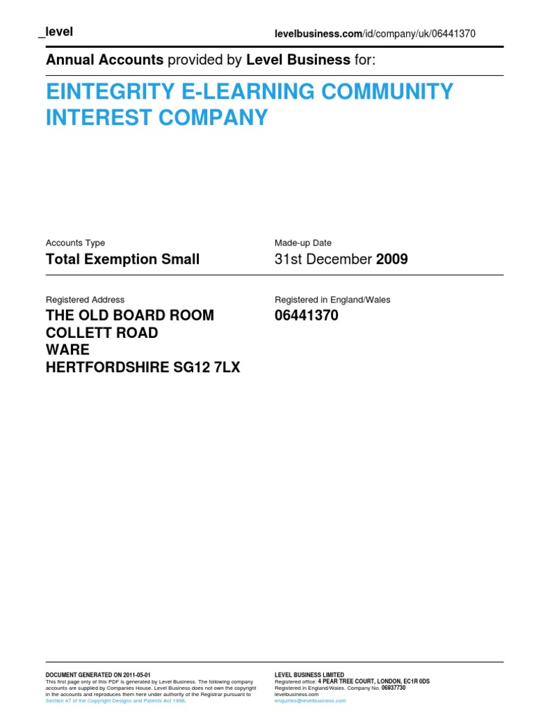 EINTEGRITY E-LEARNING COMMUNITY INTEREST COMPANY - Company Accounts ...