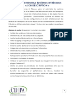 JOB Description Administrateur Réseaux Et Systèmes