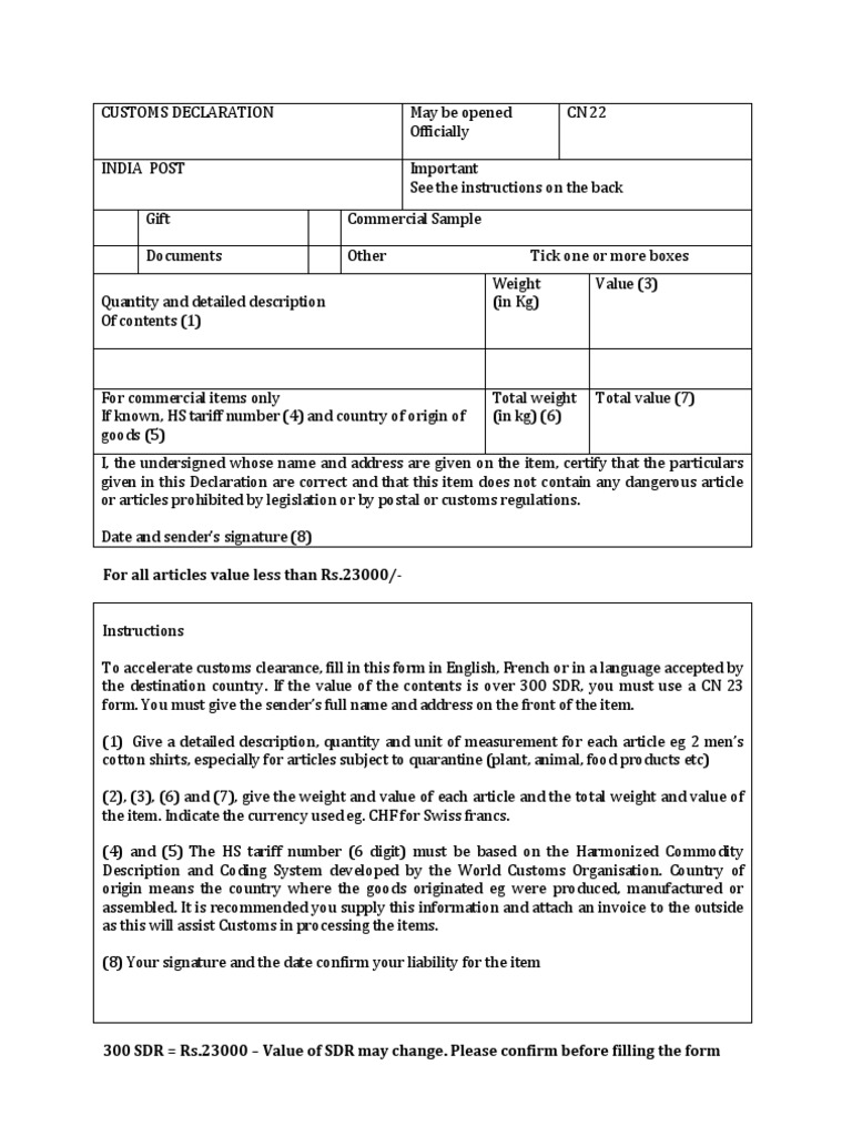CN22 | PDF | Customs | Economies