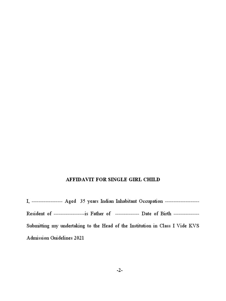 Single Girl Child AFFIDAVIT PDF
