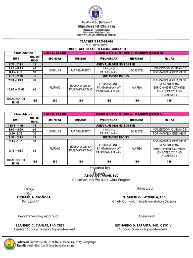 Grade 4 Ef2f Teachers Program | PDF