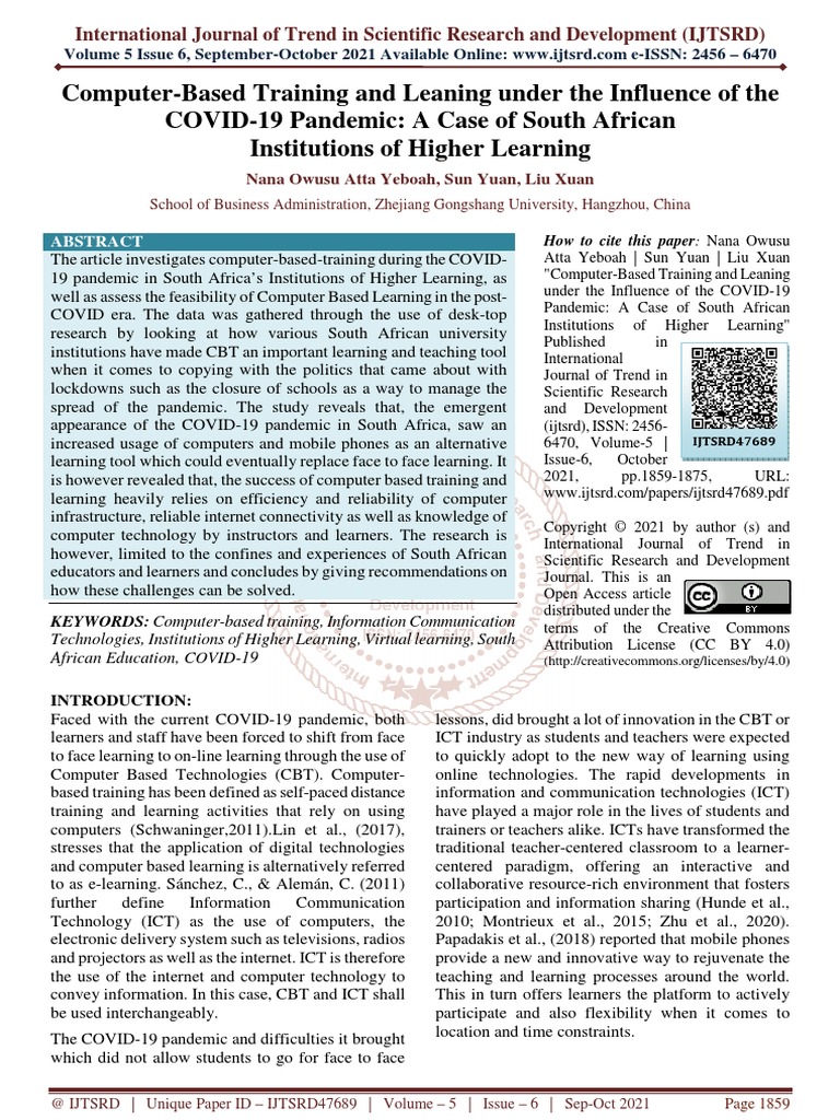 Computer Based Training and Leaning Under The Influence of The COVID 19 ...