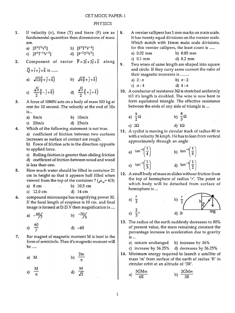 Cet Mock Paper 1 | PDF | Science & Mathematics