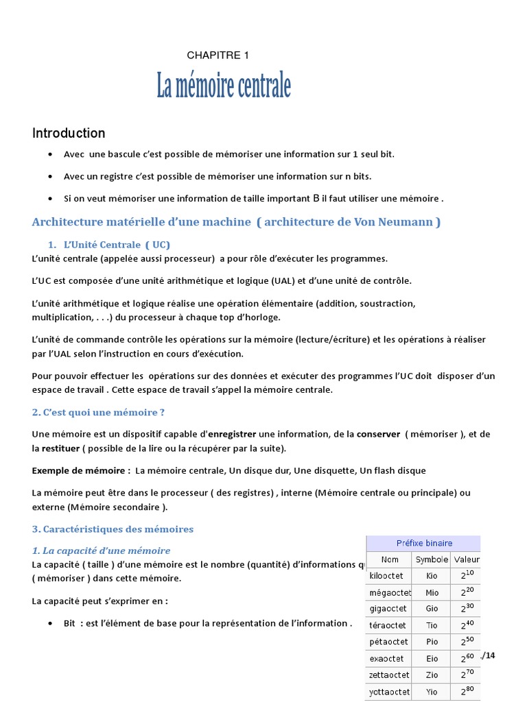 La Memeoire | PDF | Mémoire (informatique) | Mémoire vive