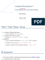 International Economics I Lecture 6: Firm Heterogeneity and the Melitz Model