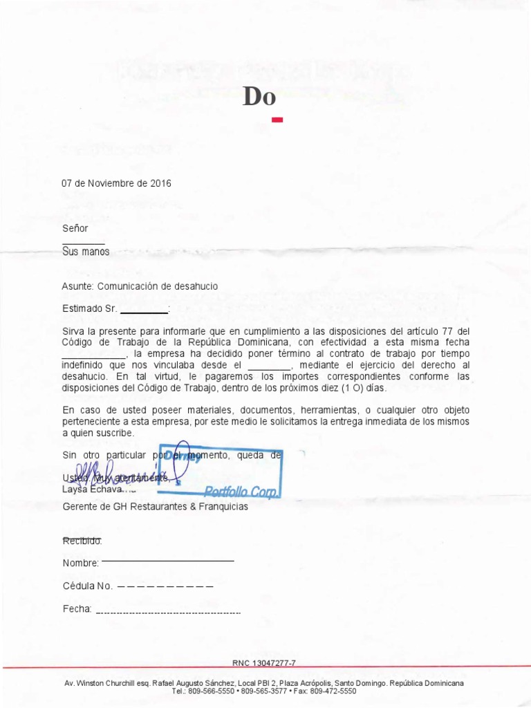 Modelo Carta De Desahucio Pdf