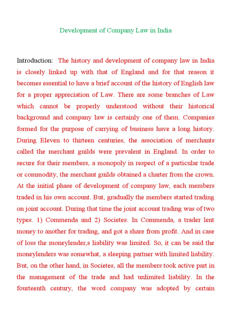 History and development of company law in india pdf securities