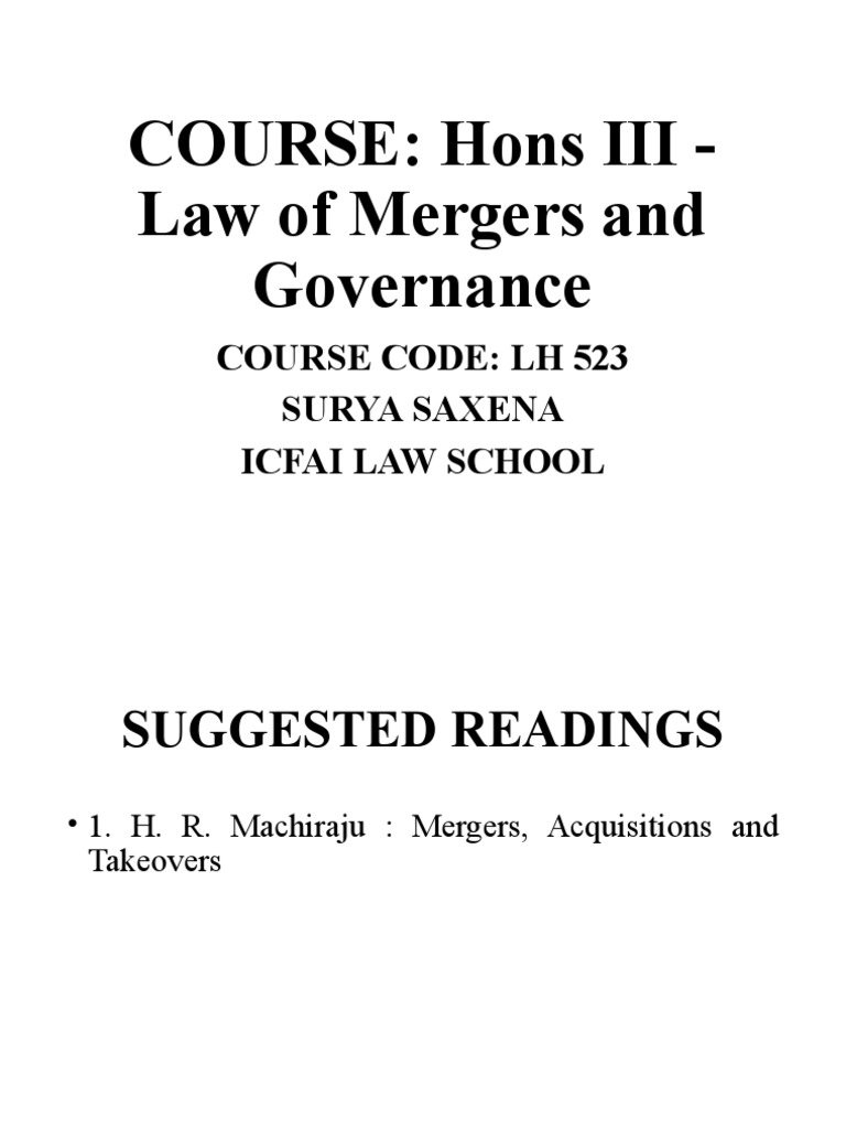 Mergers & Acquisitions Law in India | PDF | Mergers And Acquisitions ...