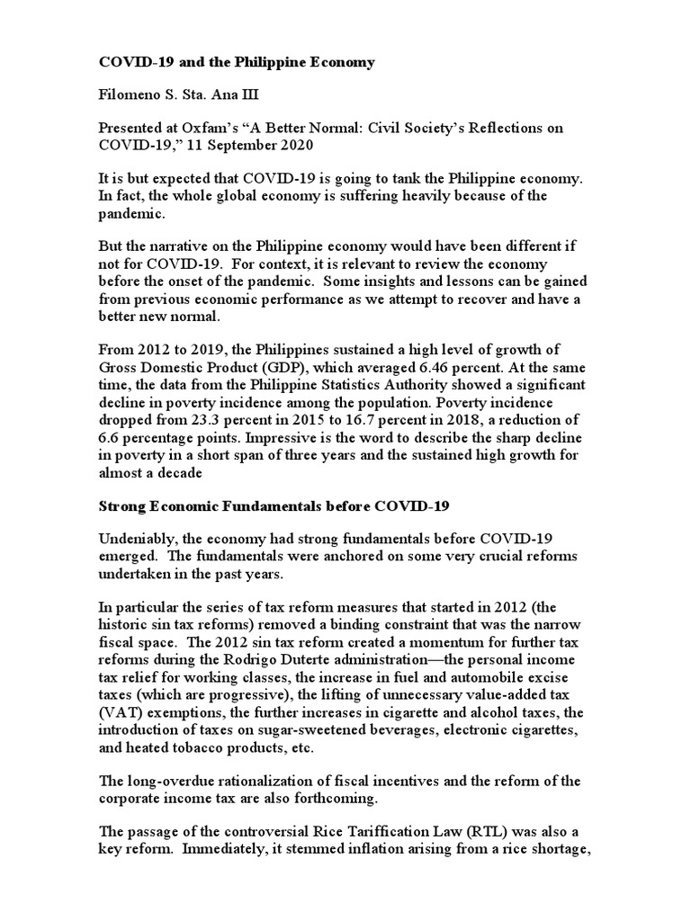 Impact of COVID-19 on Philippine Economy | PDF | Taxes | Deficit Spending