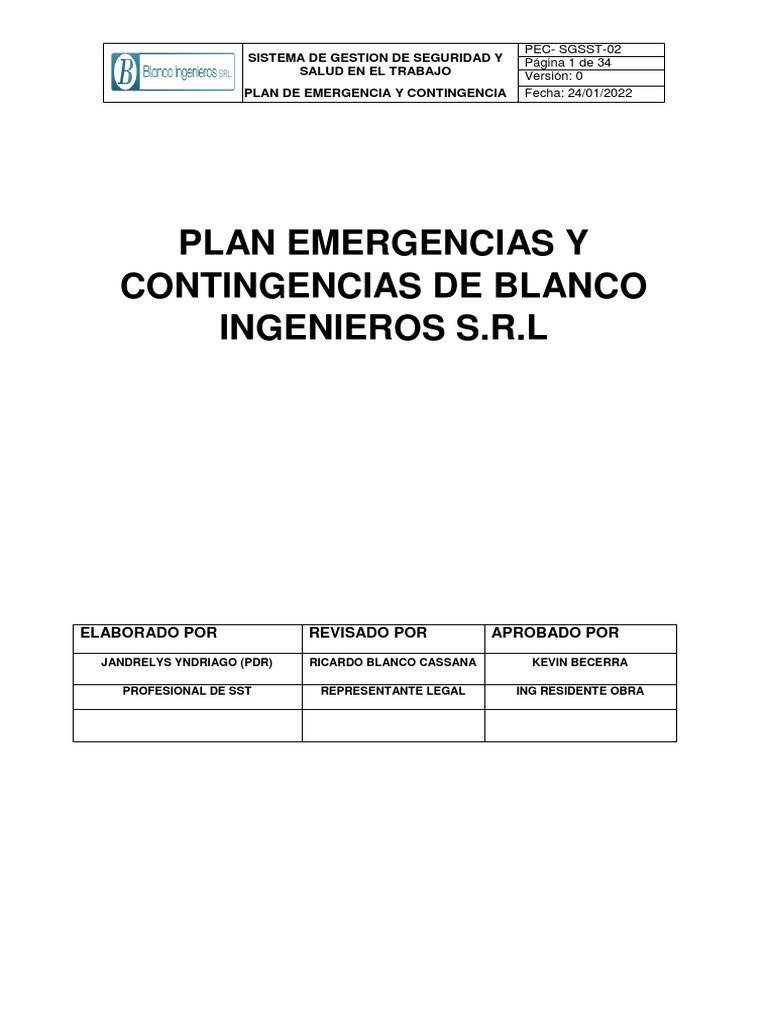 Plan de Emergencia y Contingencia | PDF | Primeros auxilios | Outsourcing