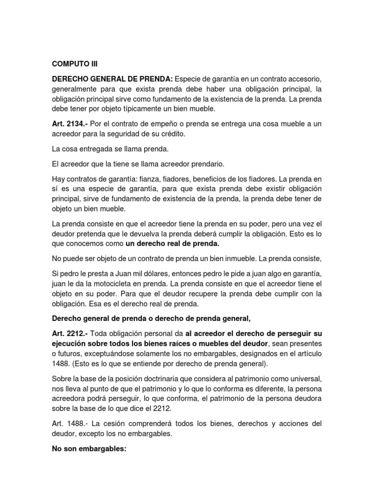 Fundamentos y diferencias entre el derecho real de prenda y el derecho general de prenda PDF
