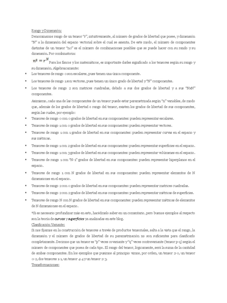 Rango y Dimensión de Tensores Matemáticos | PDF | Tensor | Dimensión
