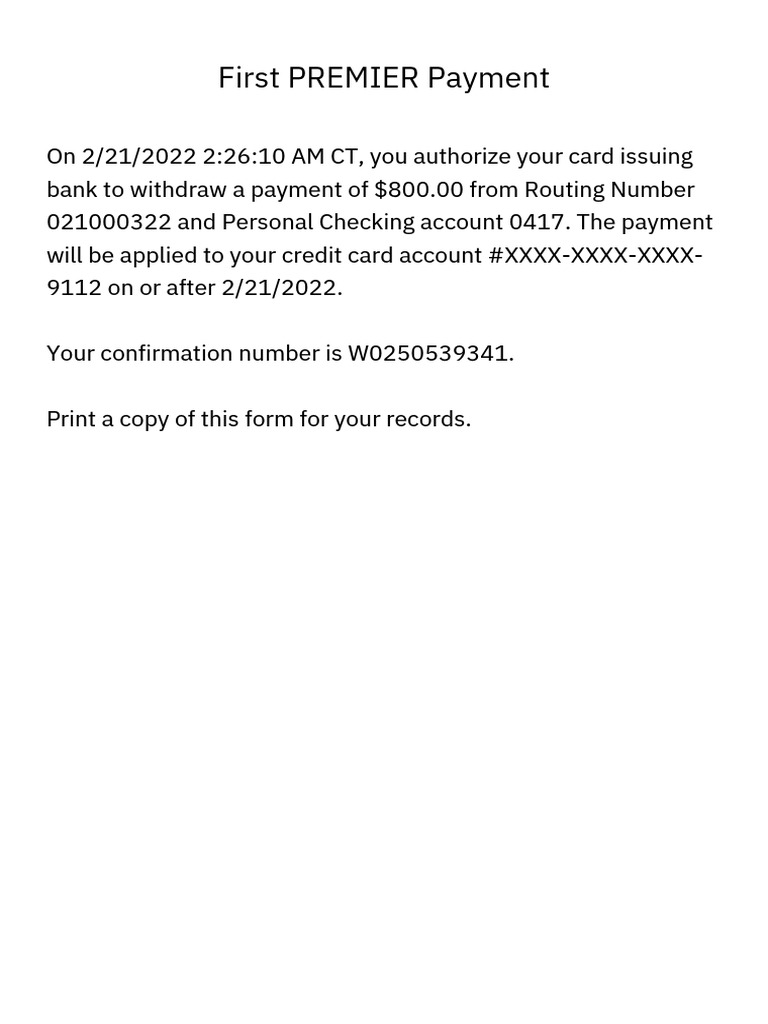 First PREMIER Payment Confirmation | PDF | Finance & Money Management