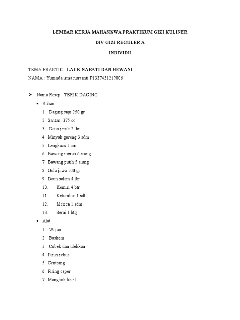 Laprak Lauk Nabati Hewani Yuninda | PDF