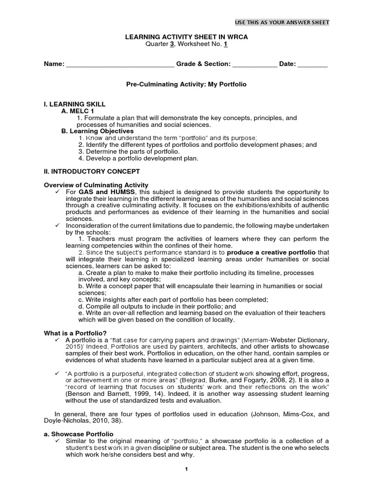 Wrca CulminatingActivity Las1 PDF Rubric (Academic) Learning