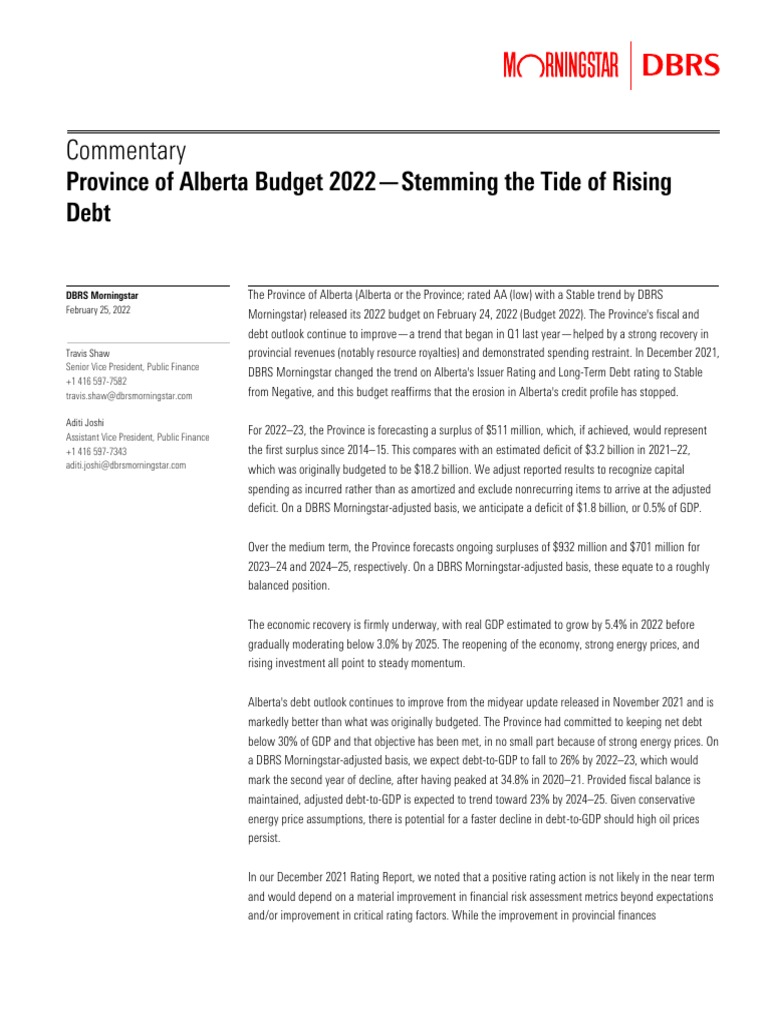 DBRS Alberta PDF Government Budget Balance Economic Growth