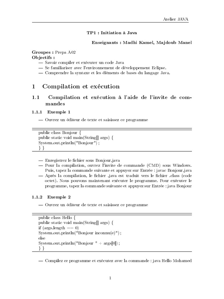 Initiation Java : Compilation et Eclipse | PDF | Java (Langage de ...