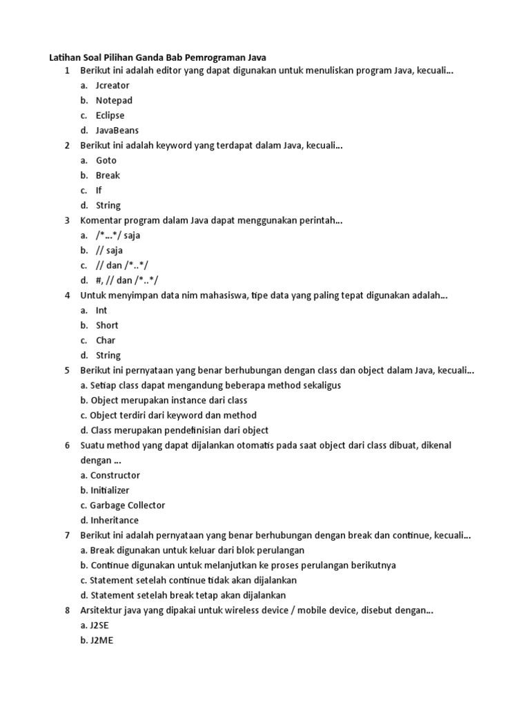 Editor Pemrograman Java dan Soal Ujian | PDF | Metode & Bahan Ajar ...