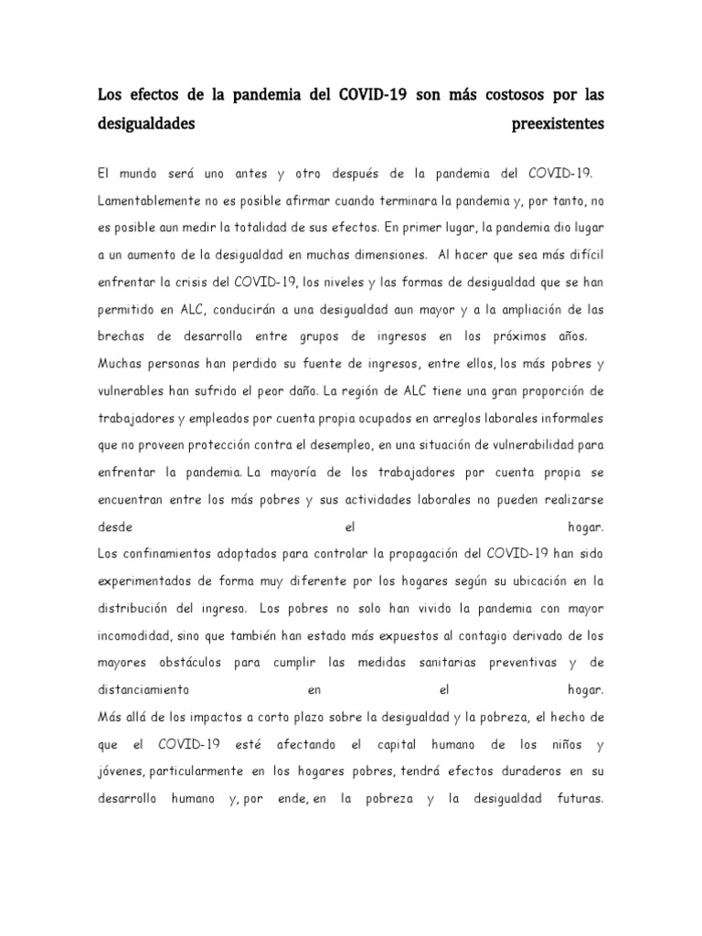 Los Efectos de La Pandemia Del COVID-19 | PDF | Desigualdad económica ...