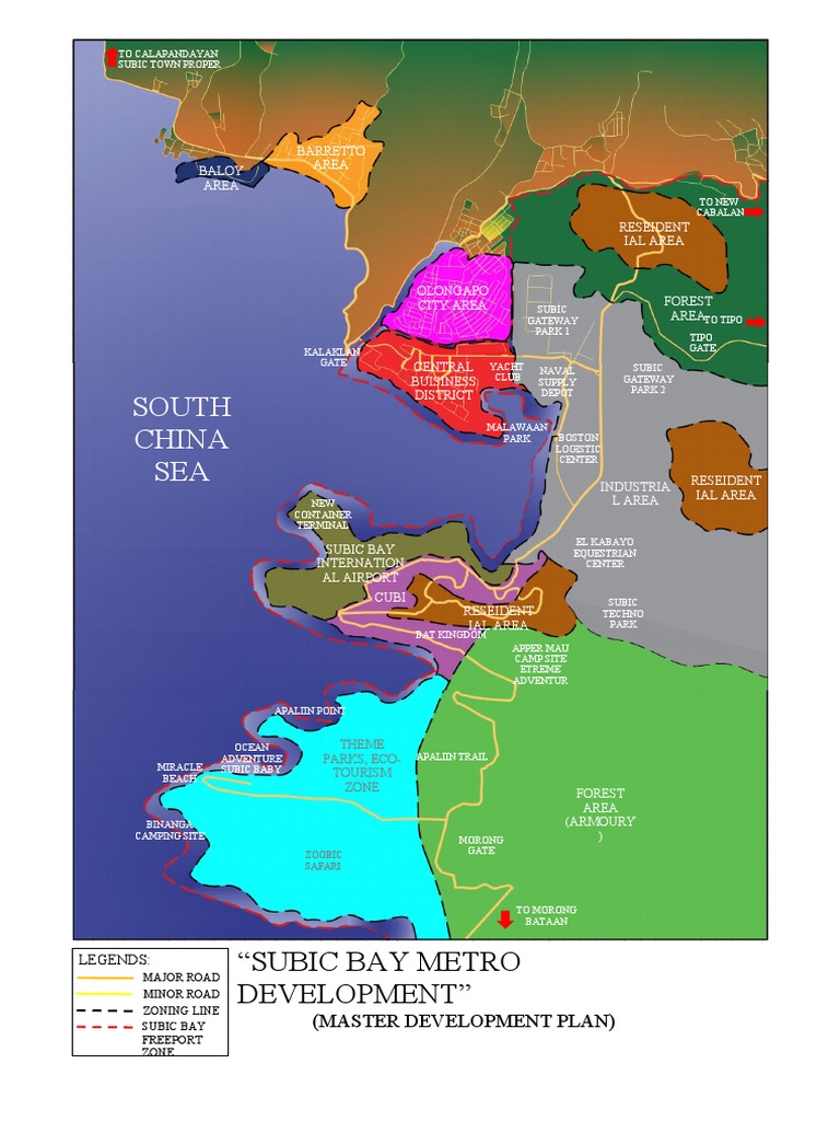 A Master Development Plan for Subic Bay Freeport Zone Showing Proposed Zoning, Infrastructure