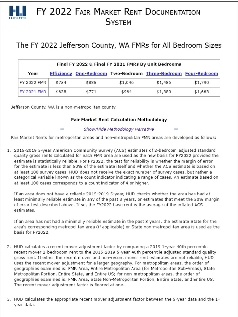 FY 2022 Fair Market Rent Documentation System Calculation For