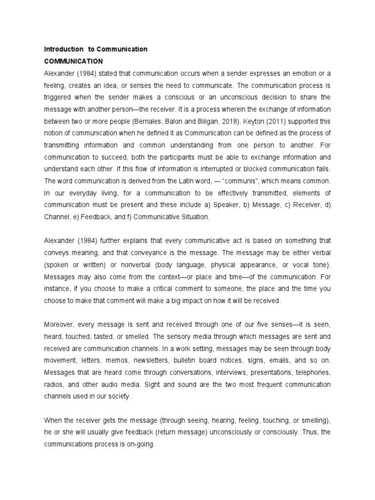 Topic 1 - Intro To Communication | PDF | Communication | Body Language