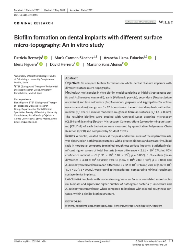 Biofilm Formation On Dental Implants With Different Surface Micro