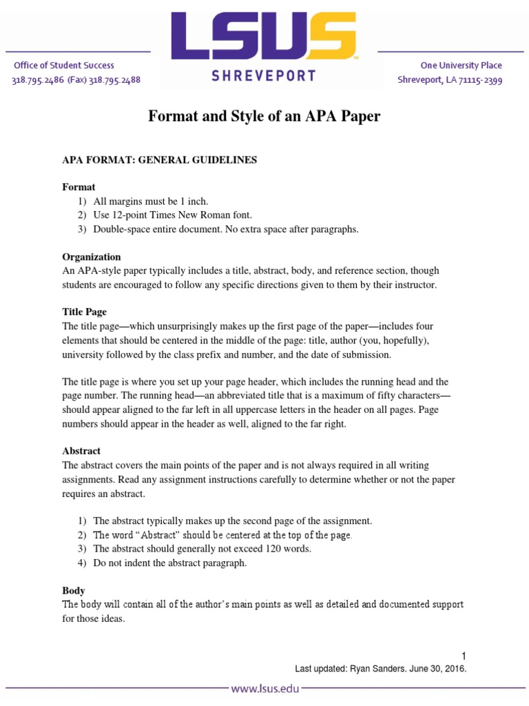 Format and Style of An APA Paper | PDF | Apa Style | Citation
