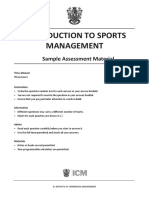 Introduction To Sports Management: Sample Assessment Material