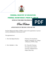 Press Release: Federal Ministry of Education Federal Secretariat, Phase Iii, Abuja