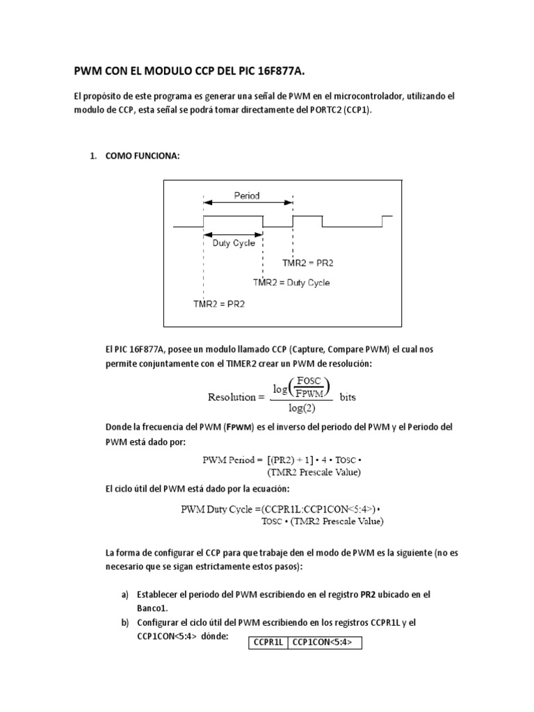 PWM Con El Modulo CCP Del Pic 16f877a | PDF | Microcontrolador ...