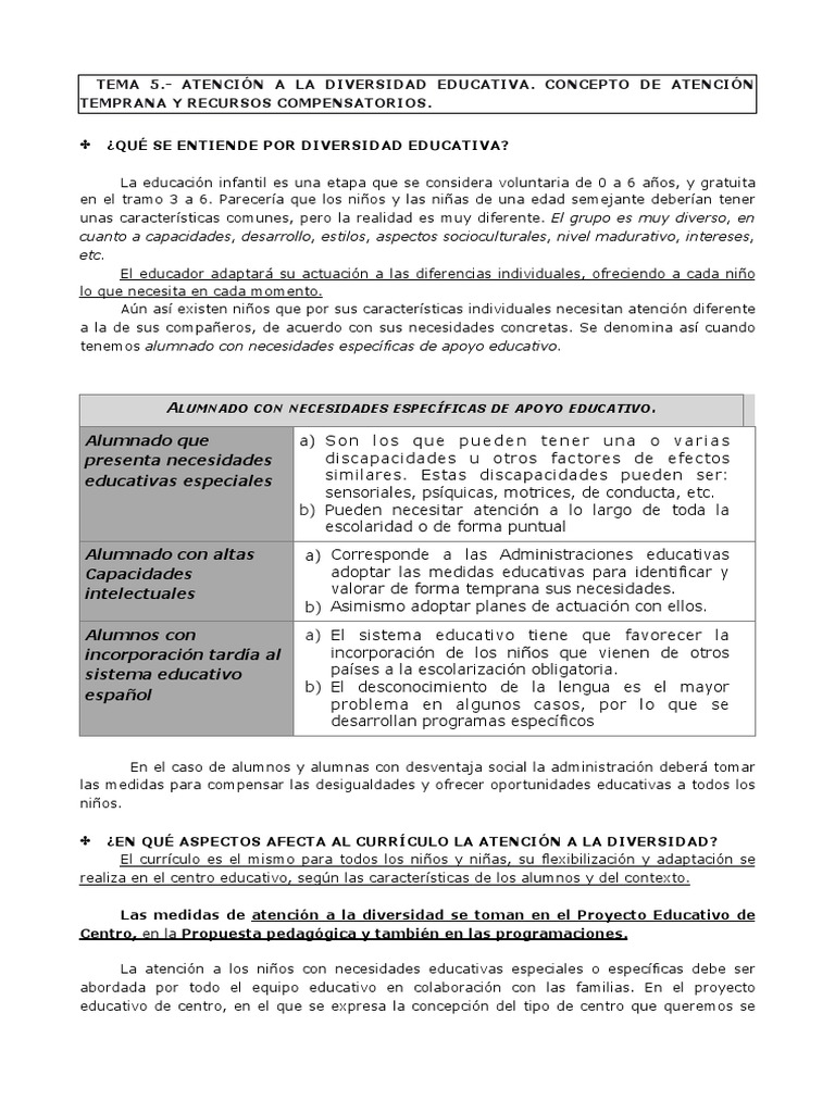 Atención a la Diversidad Educativa | PDF | Plan de estudios | Evaluación