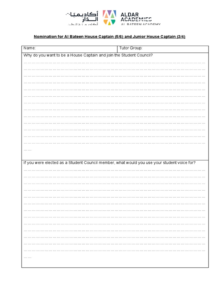 House Captain Application Letter PDF