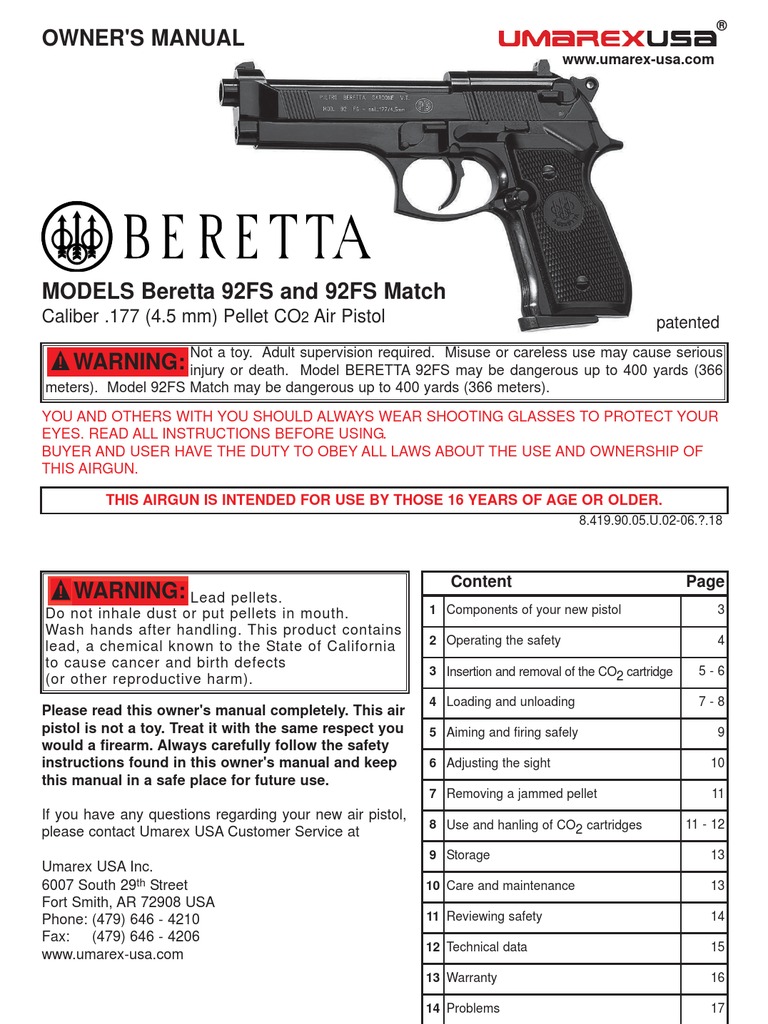 Manual Beretta M92FS en | PDF | Gun Barrel | Trigger (Firearms)