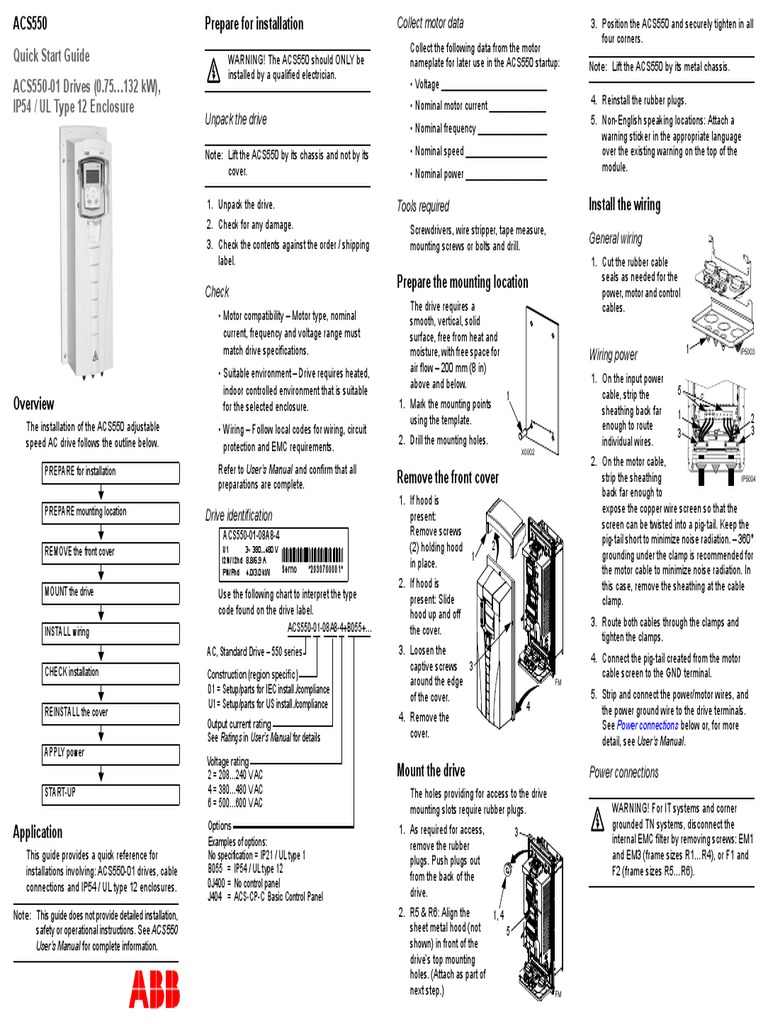 Installation Instructions for ACS550 Adjustable Speed Drive PDF