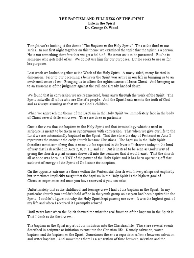 The BAPTISM AND FULLNESS OF THE SPIRIT | PDF | Baptism | Conversion To ...