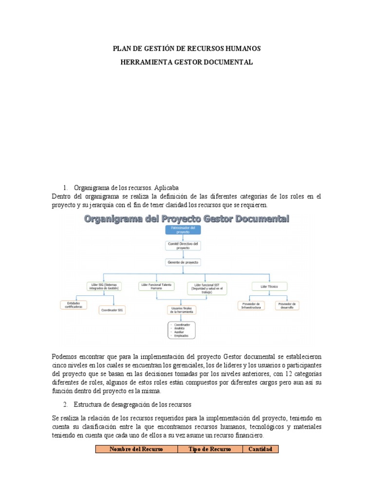 Plan de Gestión de Recursos Humanos | PDF | Calidad (comercial) | Liderazgo