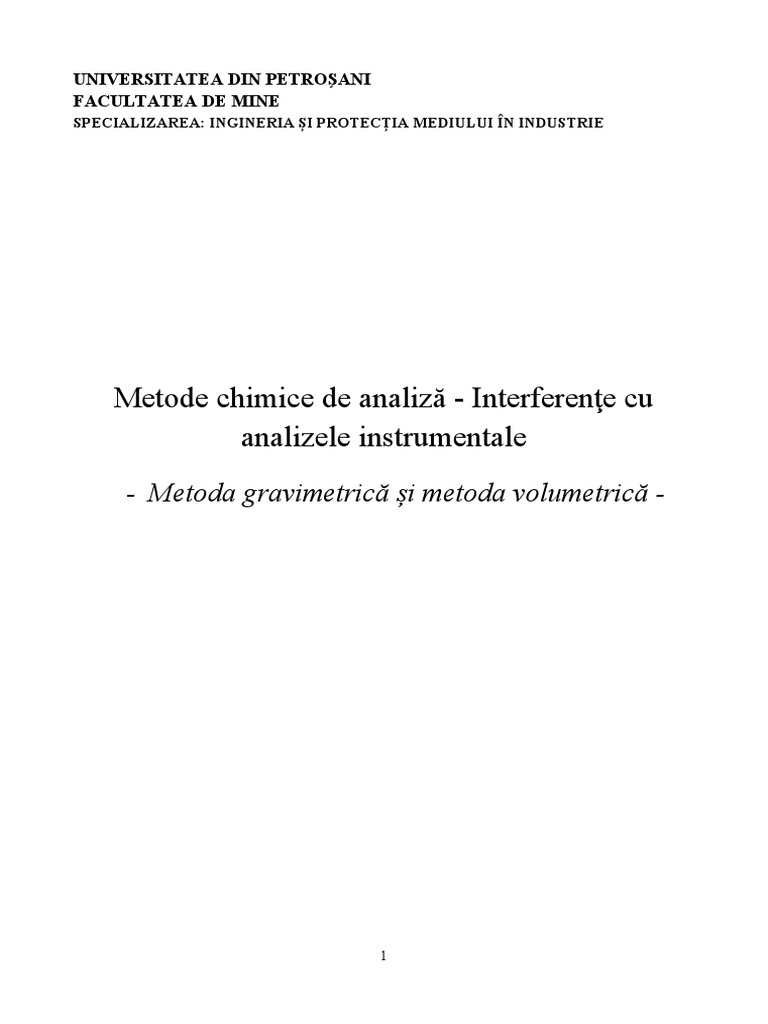 Metoda Gravimetrică Și Metoda Volumetrică | PDF