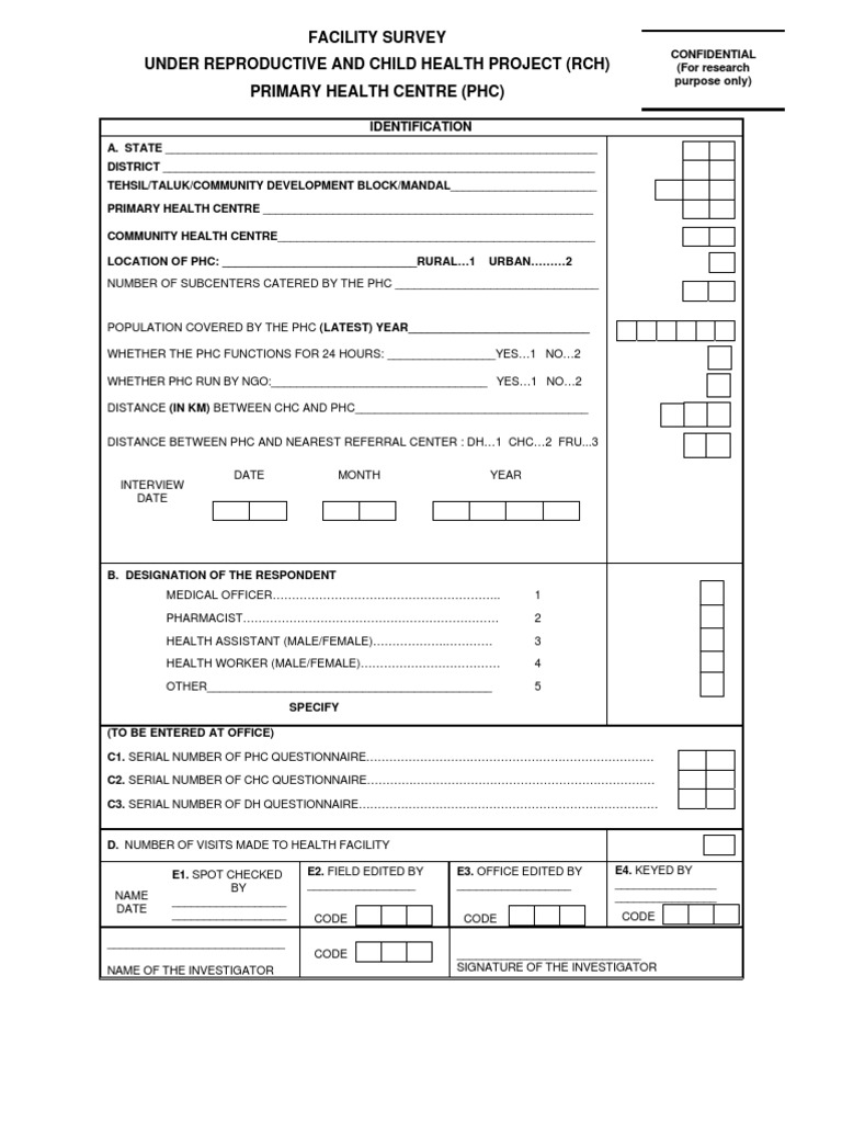 PHC Facility Survey for RCH Project | PDF | Sexually Transmitted ...