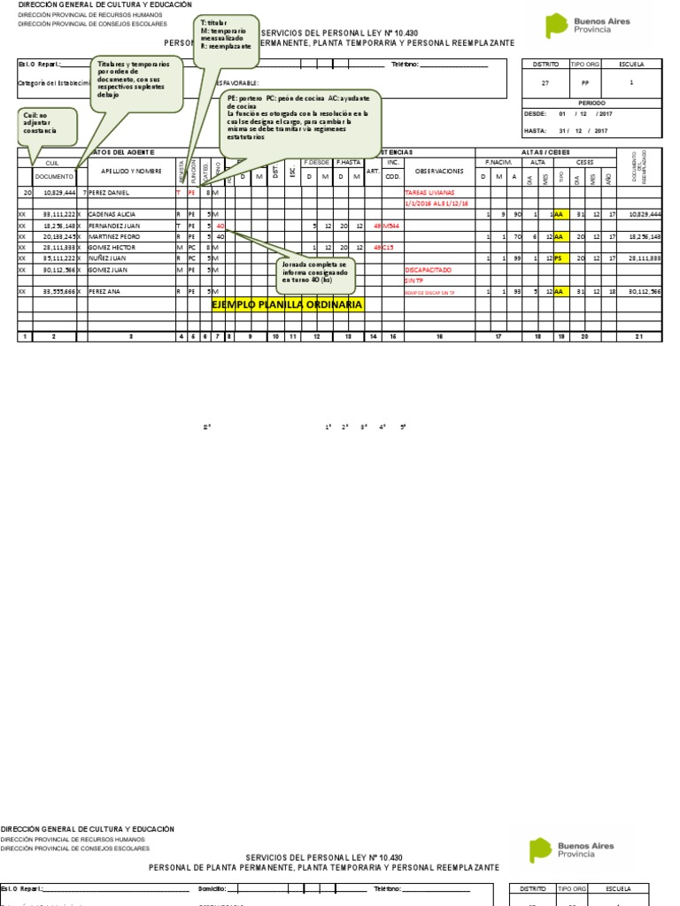 Instructivo Planilla de Servicios Personal10430 | PDF