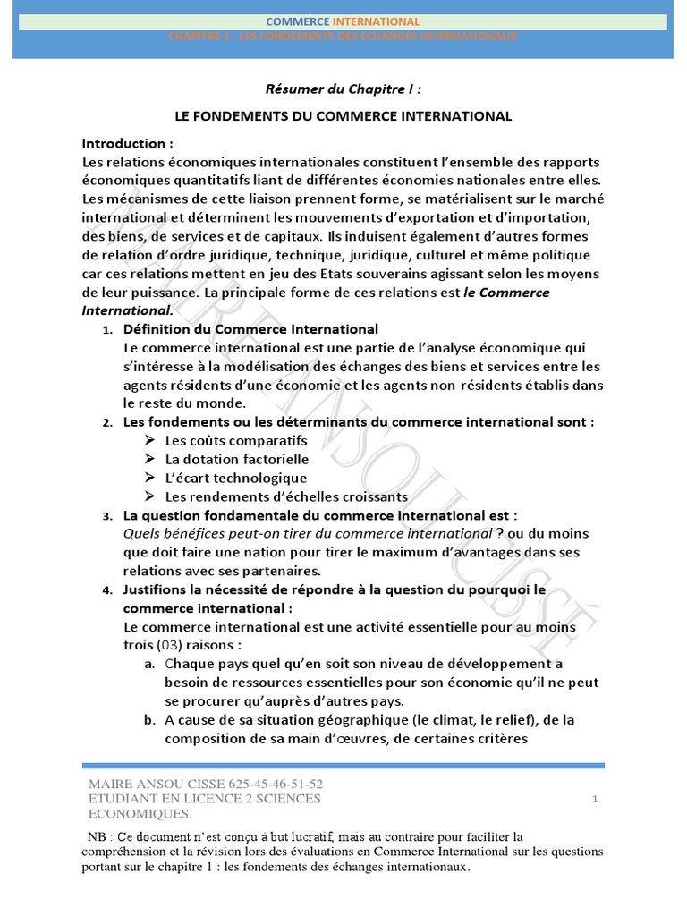 Cours de Commerce International | PDF | Avantage comparatif | Mercantilisme