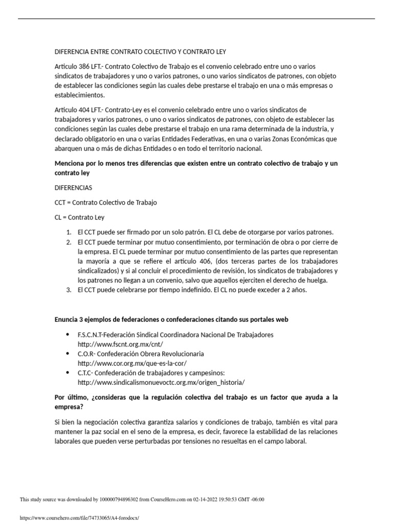 Diferencias entre CCT y Contrato Ley | PDF | Sindicato | Acuerdo colectivo