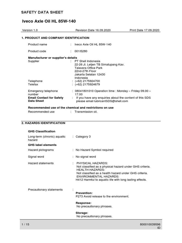001i5280 MSDS PDF Toxicity Personal Protective Equipment