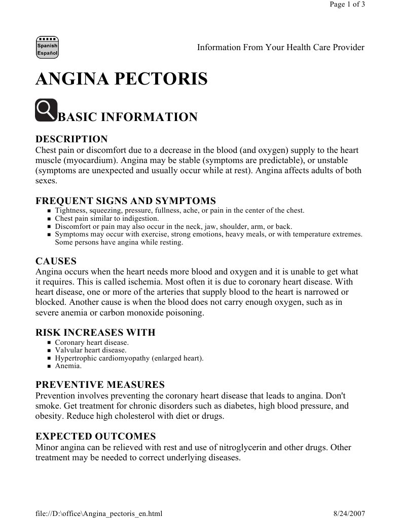 Understanding Angina Pectoris Symptoms | PDF